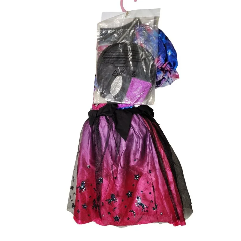 Celebrate Girls M (7/8) Unicorn Witch Dress and Hat Halloween Costume
